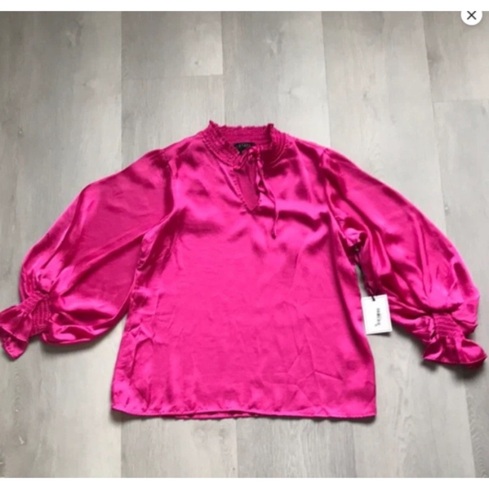 1.STATE BLOUSE PINK SATIN LONG SLEEVE SPLIT NECK TIE SHIRT MEDIUM